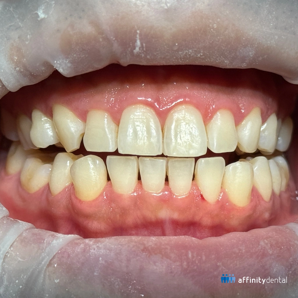 Close-up of teeth and gums after AIRFLOW® prophylaxis, showing clean surfaces free of biofilm and stains.