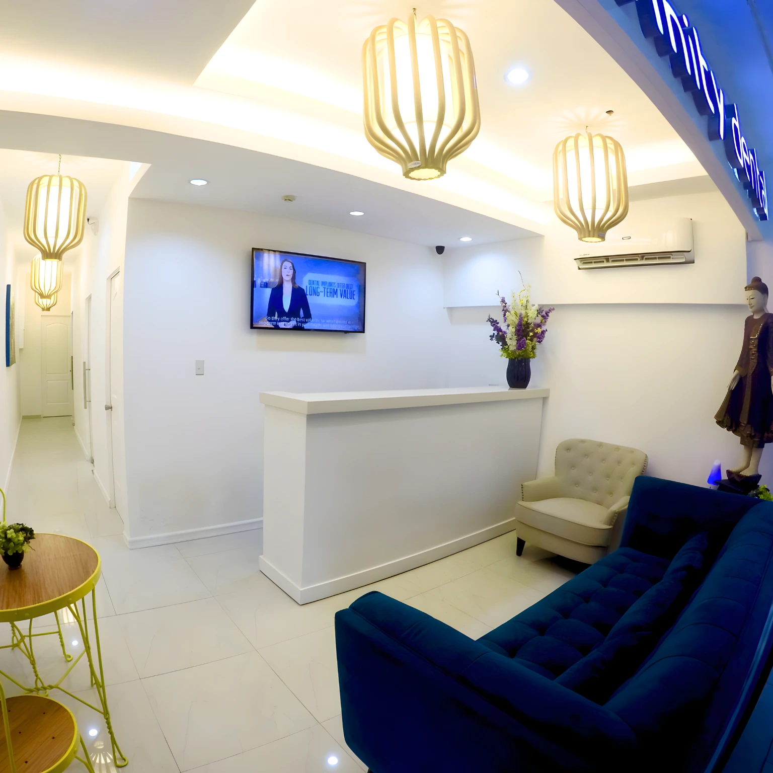 Reception area of Affinity Dental Clinics Cebu in its new Cebu IT Park location, opened in 2016, featuring modern interiors with soft lighting, elegant furniture, and a welcoming atmosphere.