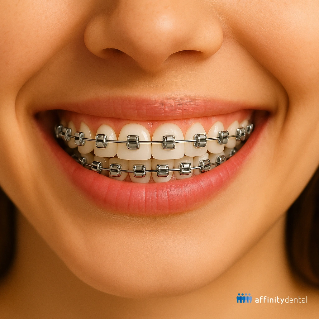 3D rendered image of teeth with metal self-ligating braces