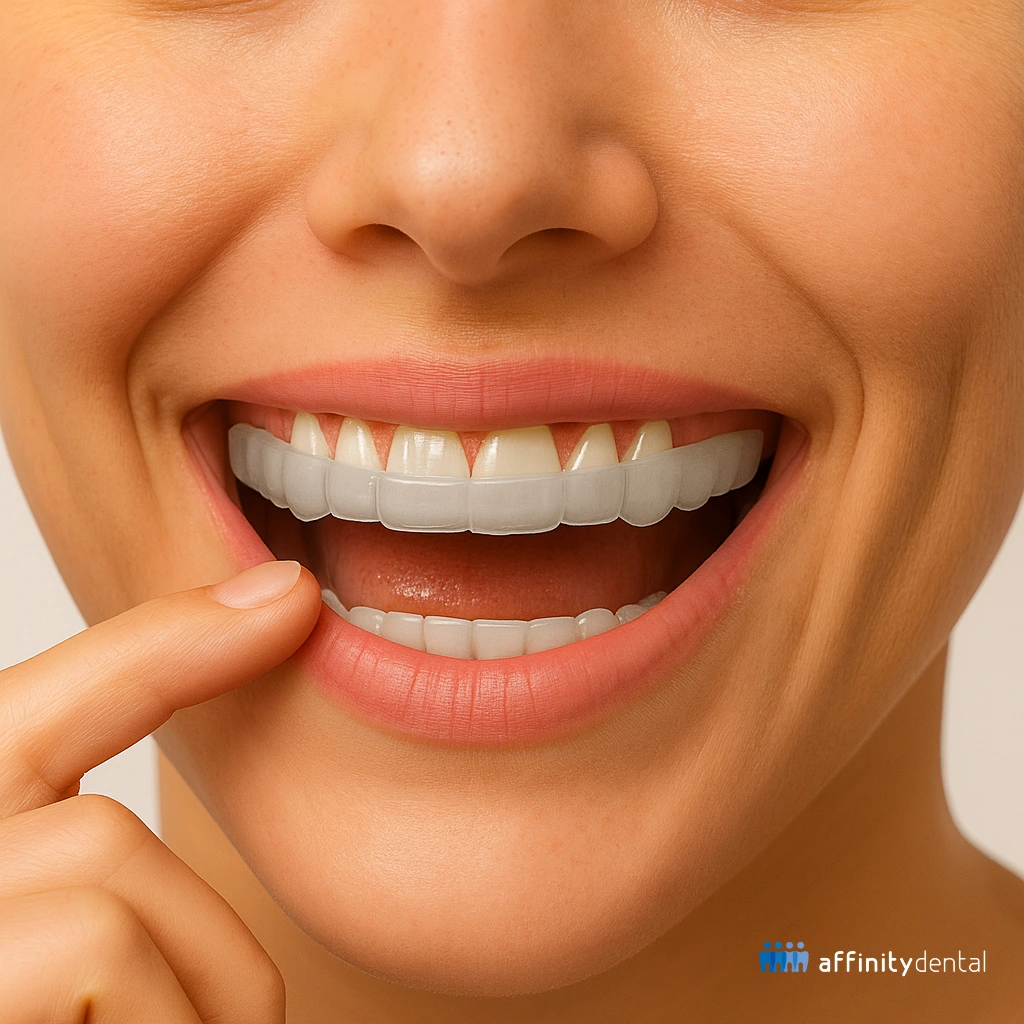 Close-up of a person wearing a clear TMJ splint for jaw alignment and pain relief at Affinity Dental Clinics Philippines