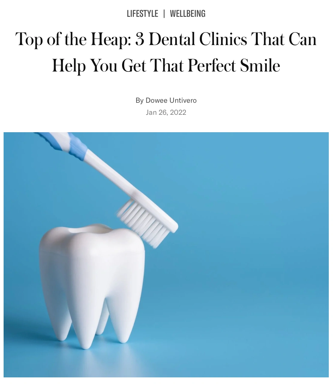 Screenshot of Tatler Asia article “Top of the Heap: 3 Dental Clinics That Can Help You Get That Perfect Smile” featuring Affinity Dental Clinics