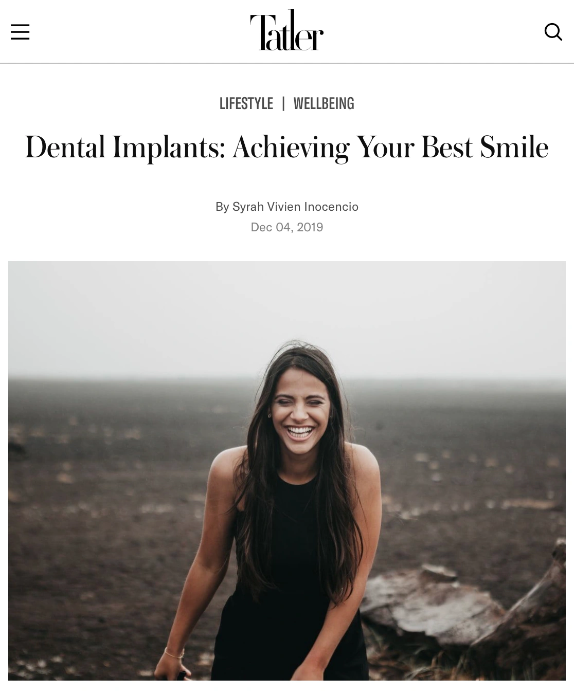 Screenshot of Tatler Asia article “Dental Implants: Achieving Your Best Smile” featuring Affinity Dental Clinics and Dr. Jerome Villanueva
